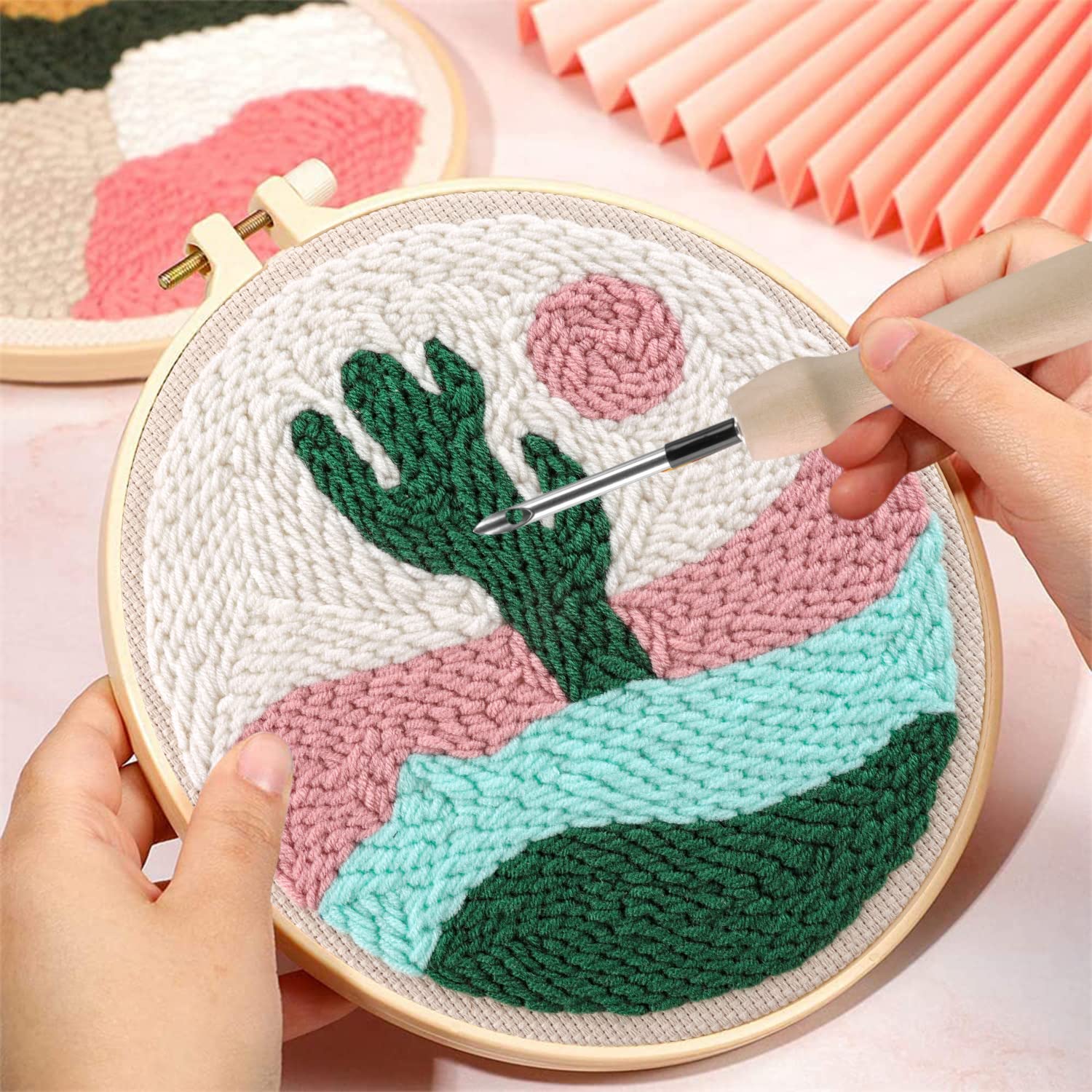 Anidaroel 3 Sets Punch Needle Kits - Beginner Adults Kit with Fabric, Hoops, Yarns and Sewing Needles