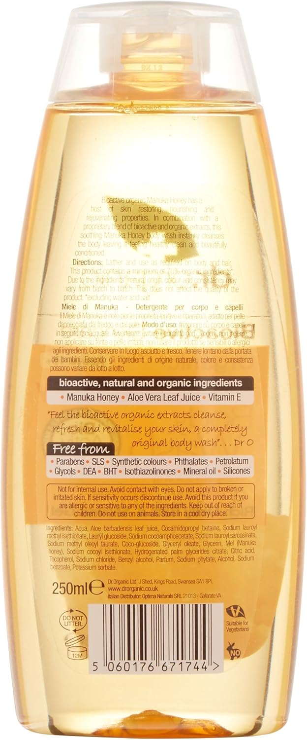Dr Organic Manuka Honey Body Wash, Shower Gel, Dry Skin, Mens, Womens, Natural, Vegetarian, Cruelty-Free, Paraben & SLS-Free - Image 4