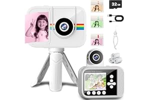 GUEDIEO Kids Camera Instant Print,Kids Digital Camera with 3 Color Print Paper,32GB & Mini Tripod,48MP & 1080P Video Christmas Birthday Gifts for Girls and Boys Age 3-12 (White)