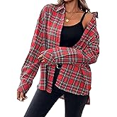 Agoeast Womens Oversized Flannel Plaid Shirts Casual Button Down Blouse Tops with Pockets