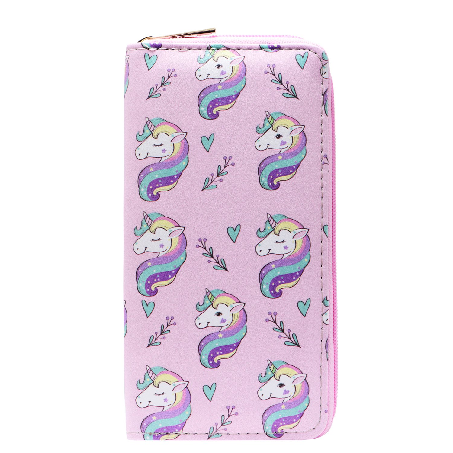 DonDon Ladies and Girls Purse Wallet with Zip Fastener Colorful Unicorns