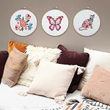 Trimits 3PK Cross Stitch Kits for Adults Beginners Butterfly Cat Flowers 13x13cm view 6