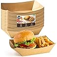 ZORRITA 4 LB Large Paper Food Trays, 50 Pack Disposable Nacho Trays Kraft Paper Food Boats Party Serving Baskets for Nachos Sandwiches Burgers Popcorns Salads Snacks