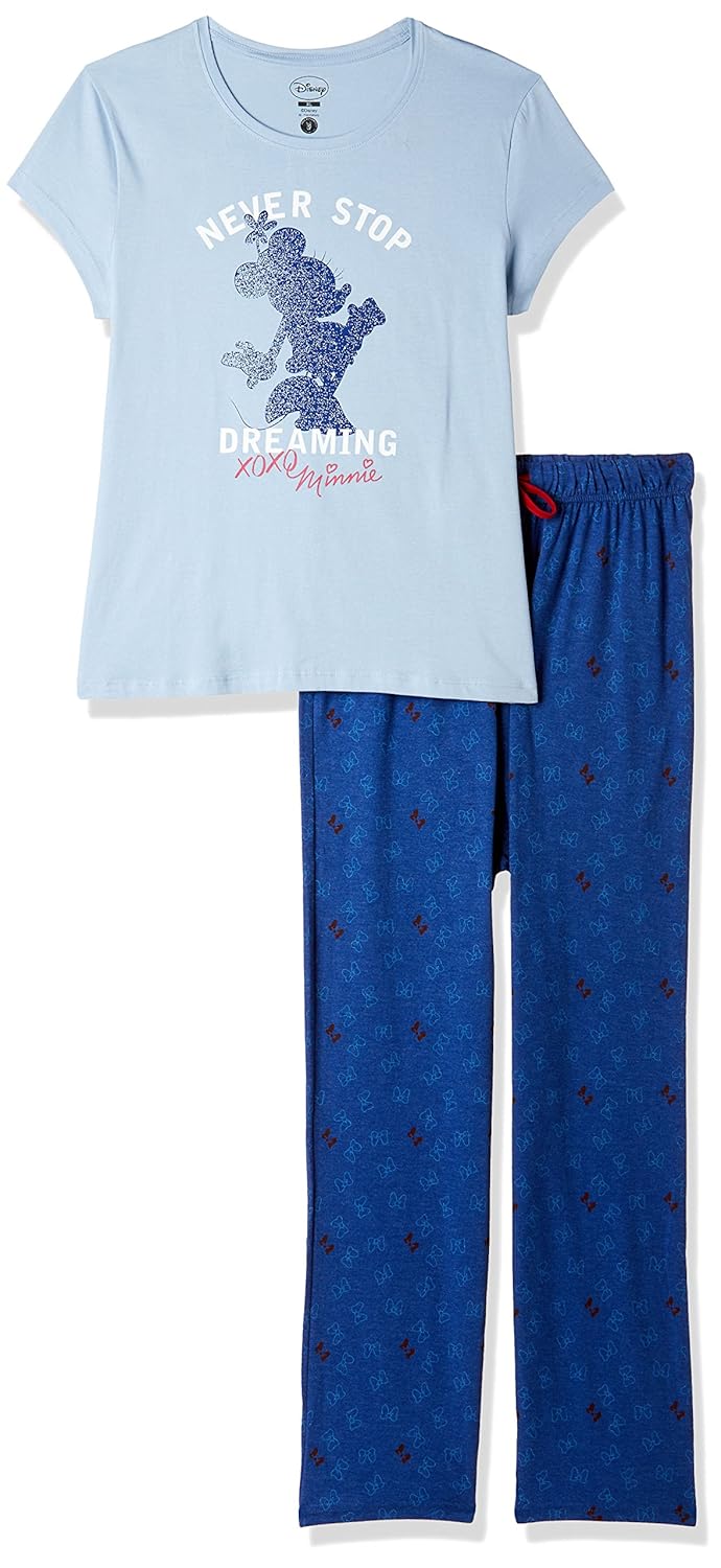 mickey and friends women's pyjama set (mf1ewt2269_light blue & surf blue mel_x-large)
