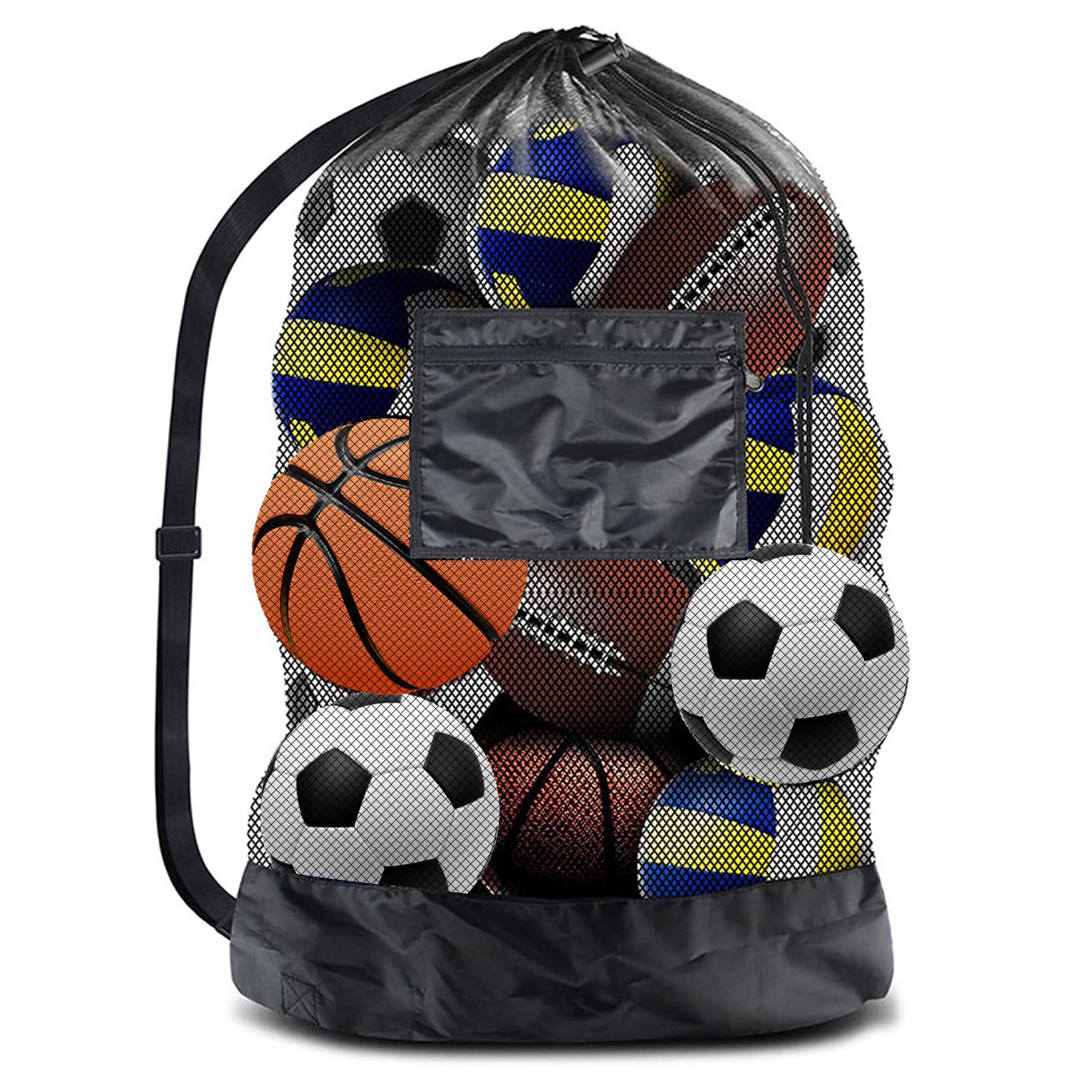 30” x 40” Ball Bags for Football, LIAMGUS Extra Large Drawstring Mesh Bag for Balls, Heavy Duty Training Equipment Bag with Shoulder Strap, for Rugby Volleyball Football Training Equipment(101*76cm)