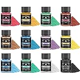 Mica Powder 12 Colors Pearlescent Pigment - for Resin Epoxy, Soap Making, Nail Polish, Lip Gloss, Eye Shadow, Bath Bomb, Slime & Candle - 10g Each Bottle(Sparkle Hues)