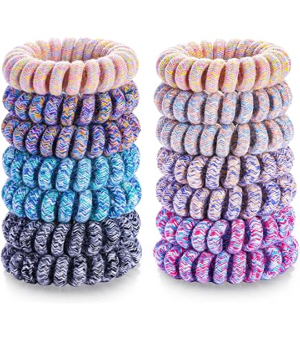 thumbnail interactive-video image 1 of 10 Pack Glitter Spiral Coil Hair Ties – Scrunchies Telephone Cords – Multicolour For Girls 1 of 3
