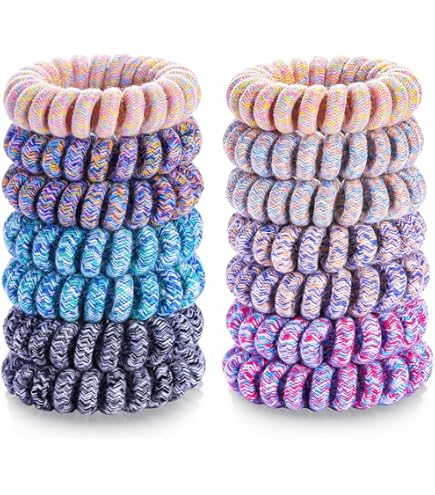 10 Pack Glitter Spiral Coil Hair Ties – Scrunchies Telephone Cords – Multicolour For Girls