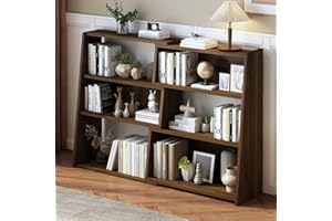 IOTXY Wooden Extendable Shelf Bookcase - 3-Tier Ladder Low Short Bookshelf for Small Space or Corner, Dark Walnut, L
