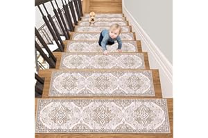 HEBE RUGS HEBE Rubber Carpet Stair Treads for Wooden Steps Non Slip 7 Pack Indoor Staircase Step Treads Reusable Stair Runner Mats for Dogs and Kids Stairway Grip Step Treads Carpet