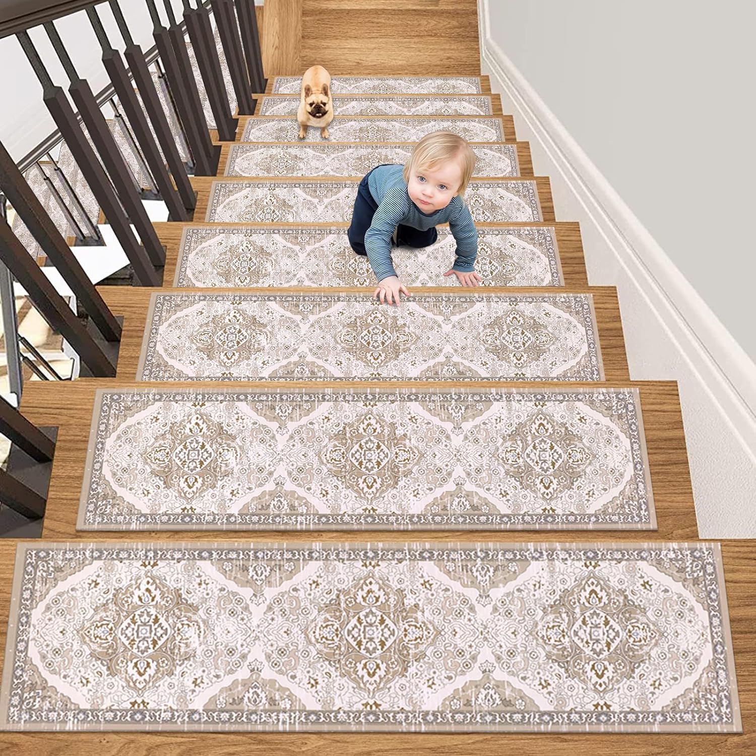 HEBE Non-Slip Stair Treads Carpet, 10 Pack, 8x30 Inch, Self-Adhesive, For Wooden Steps - View #12