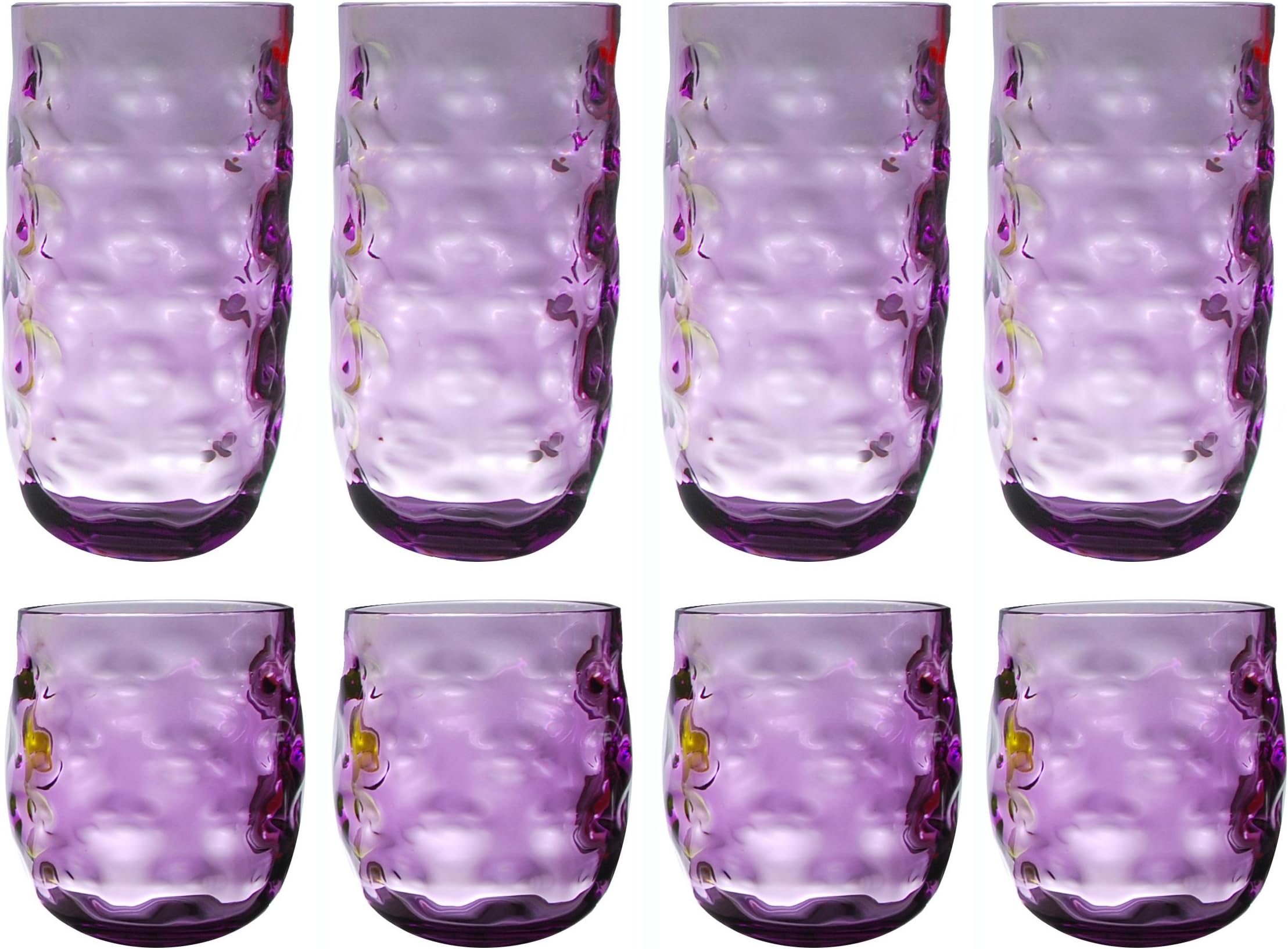 QG Clear Colorful Acrylic Plastic 14 & 22 oz. Cup Drinking Glass Tumbler Set of 8 Purple