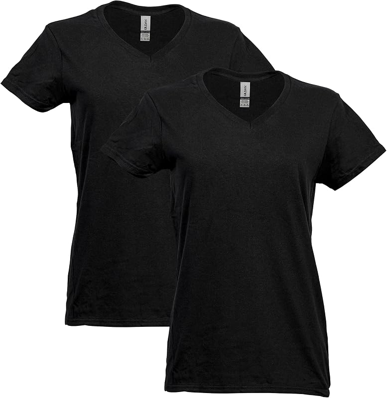 Lot de 2 t-Shirts à col en V en Coton épais pour Femme, Noir, XX-Large
