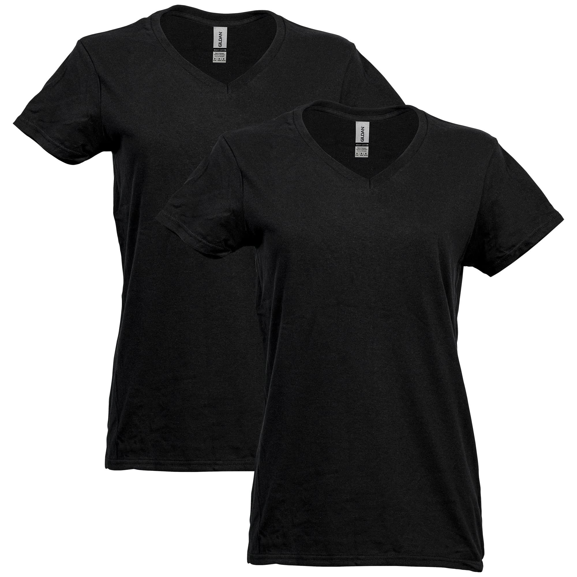 Photo 1 of Gildan Women's Plus Size Heavy Cotton V-Neck T-Shirt, 2-Pack, Black, 3X-Large