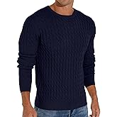 Askdeer Men's Pullover Sweater Crewneck Classic Cable Sweater Soft Casual Knitted Sweaters Navy Blue