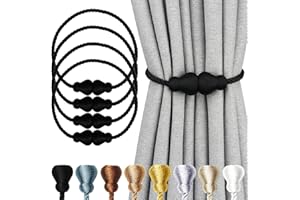Nieffeiy Magnetic Curtain Tiebacks 4Pack Outdoor Curtain Tie Backs Rope Decorative Magnetic Curtain Holders for Drapes Window Treatment Holdbacks, Black