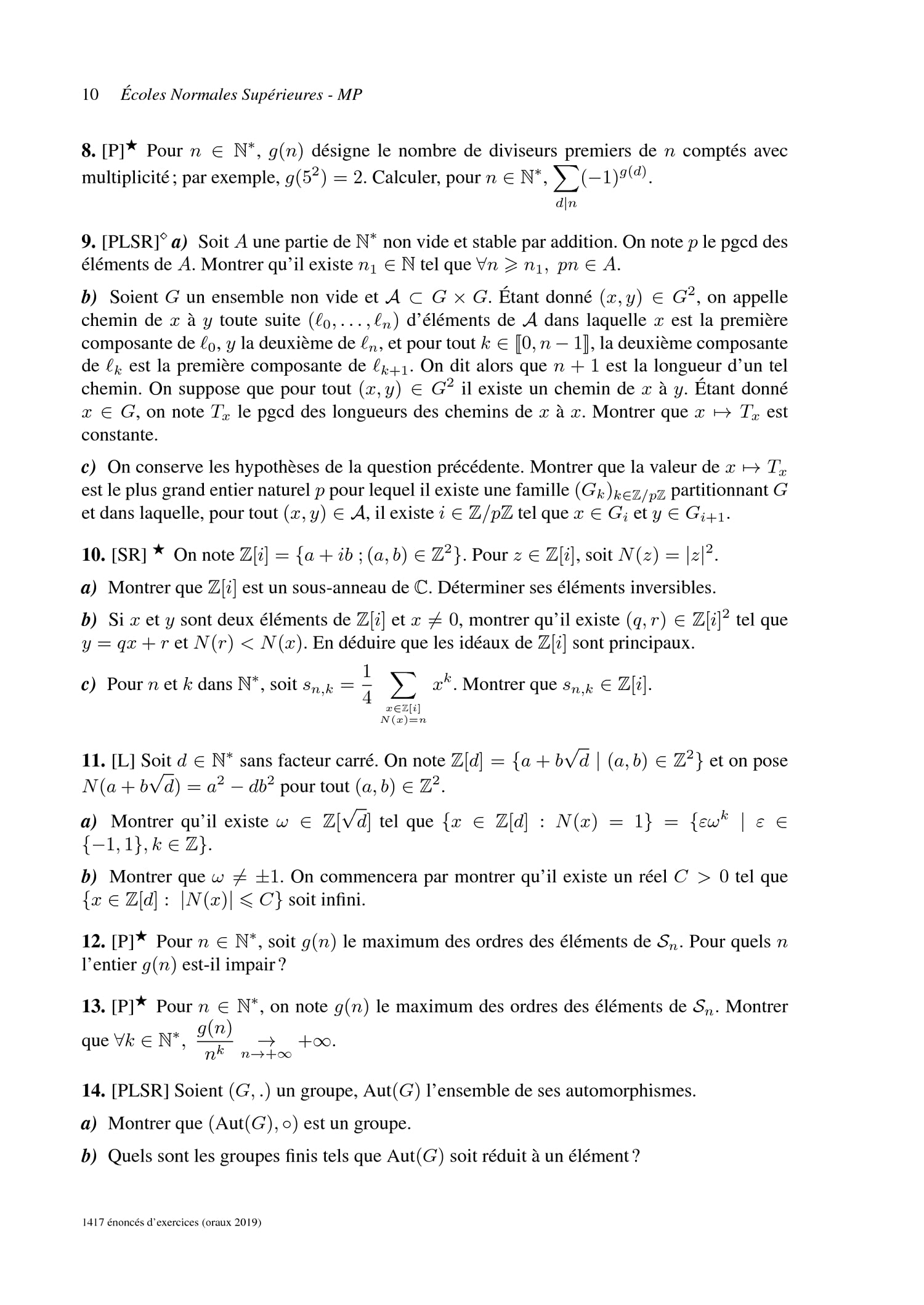 1417 Enonces D Exercices Oraux Issus Des Concours D Entree Aux Grandes Ecoles Concours Cpge Scientifiques 19 Epistemon Concours Cpge Scientifiques 19 French Edition Collectif Amazon Com Books
