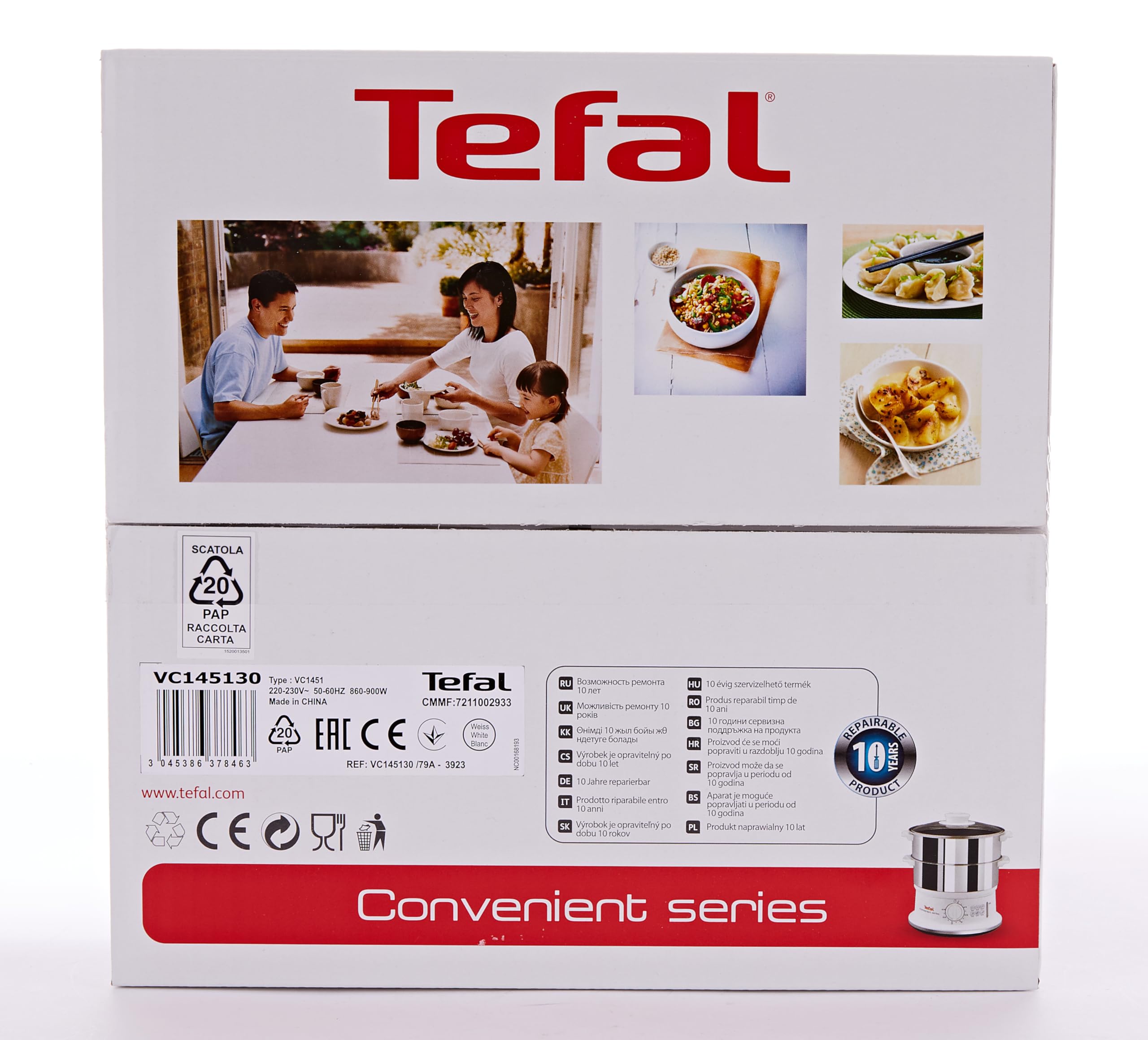 Tefal VC1451 Steam Cooker, 2 Stainless Steel Containers, 6 L Capacity, 24 cm Diameter, Timer and Automatic Shut-off, 900 W