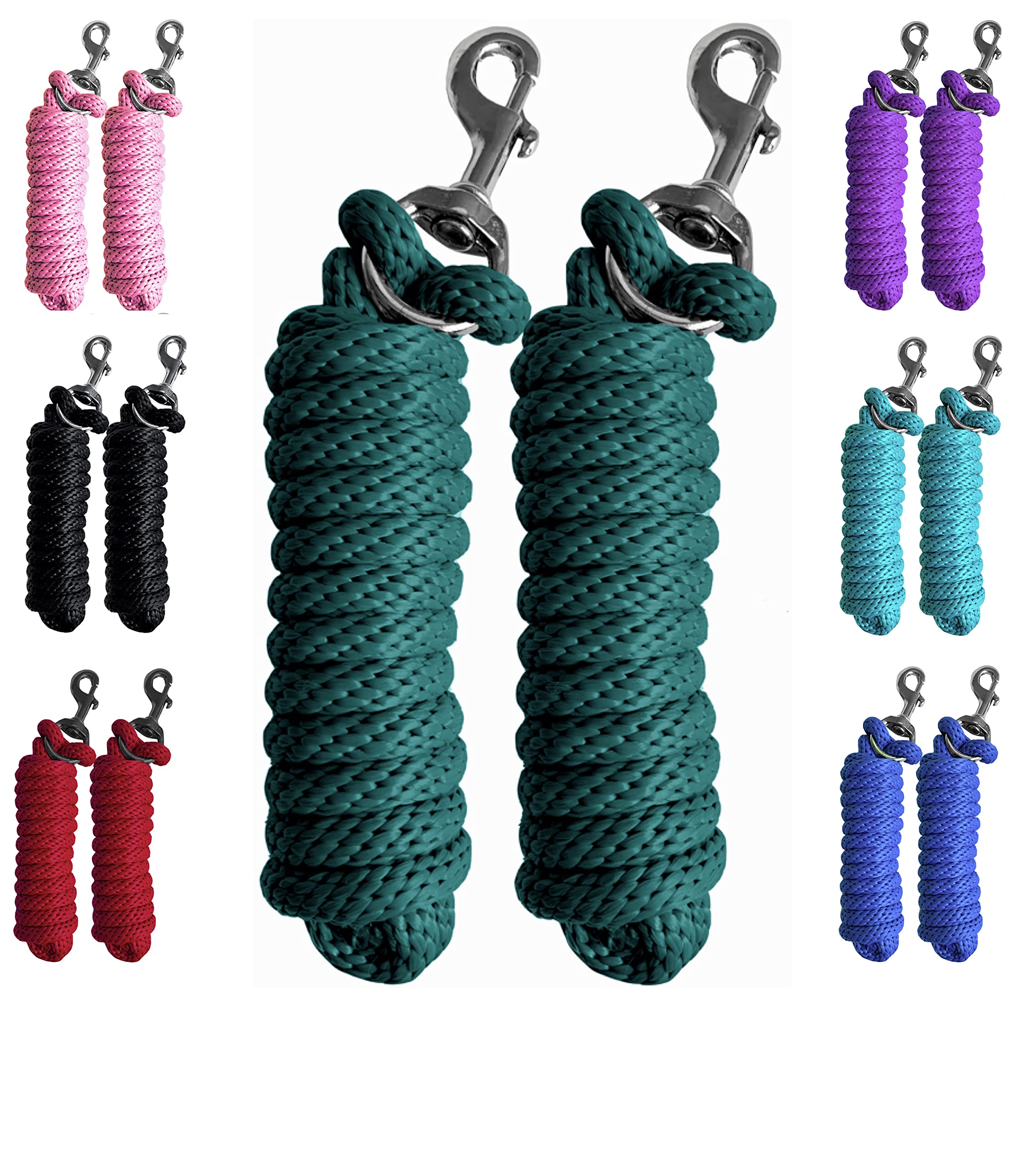 Majestic Ally Pack of 2 Solid Poly Lead Rope for Horses & Livestock – 10 Foot Long and 5/8 inch Thick - Replaceable Heavy-Duty Bolt Snap – Handmade – Soft, Broken in Feel (Hunter Green)
