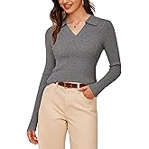 Arach&Cloz Women's Wool Blend Polo Sweater Shirt Business Casual Slim Fitted Fall Tops 2025