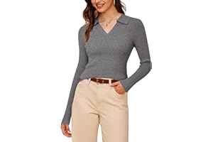 Arach&Cloz Women's Wool Blend Polo Sweater Shirt Business Casual Slim Fitted Fall Tops 2025