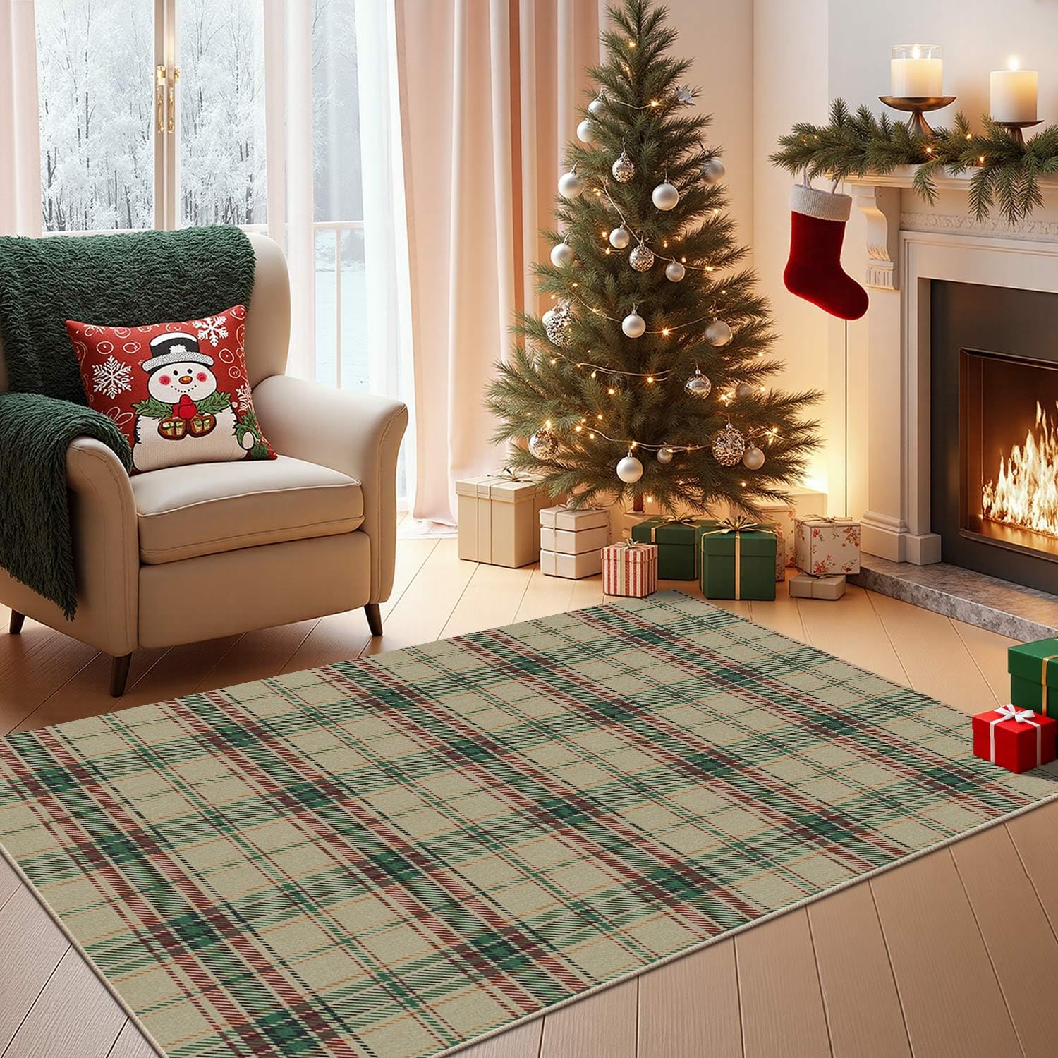 Rugxara Christmas Rug for Living Room Bedroom, 4x6 Christmas Area Rugs Washable Carpet, Christmas Tree Santa Claus Non Slip Stain Resistance Xmas Carpets for Dining Room Holiday Decor(Green 4x6 Image