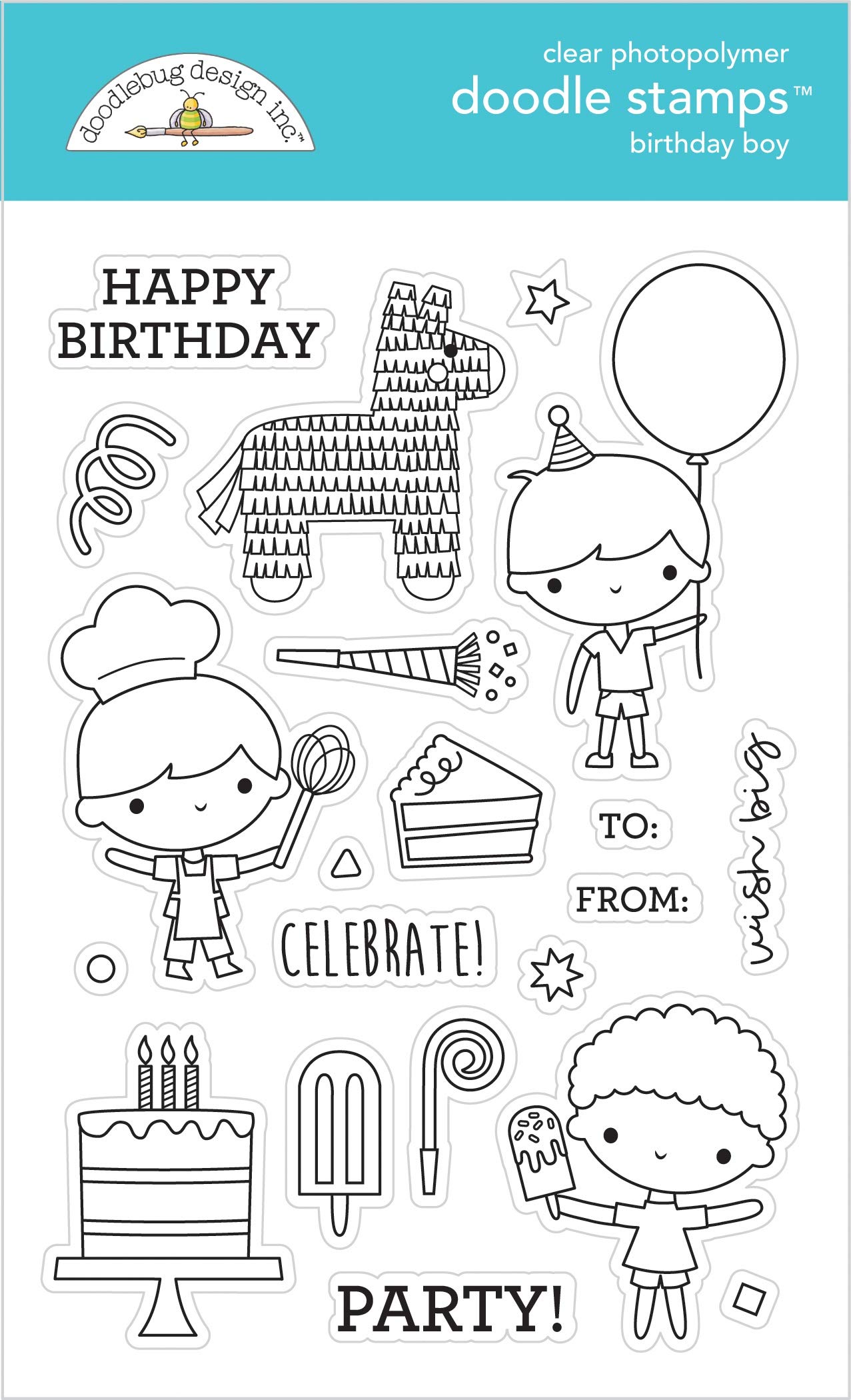 DOODLEBUG DESIGN INC. Doodle Stamps Clear Bday, Birthday Boy, Party Time, One Size