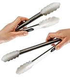 StarPack Premium Stainless Steel Grill & Kitchen Tongs 2 Pack (9-Inch & 12-Inch) , Bonus 101 Cooking Tips (Gray Black)