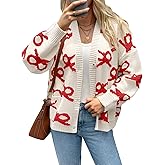 Saodimallsu Womens Bow Cardigan Sweaters Button Up Chunky Knit Loose Fit Fall Winter Sweater Coats with Pockets