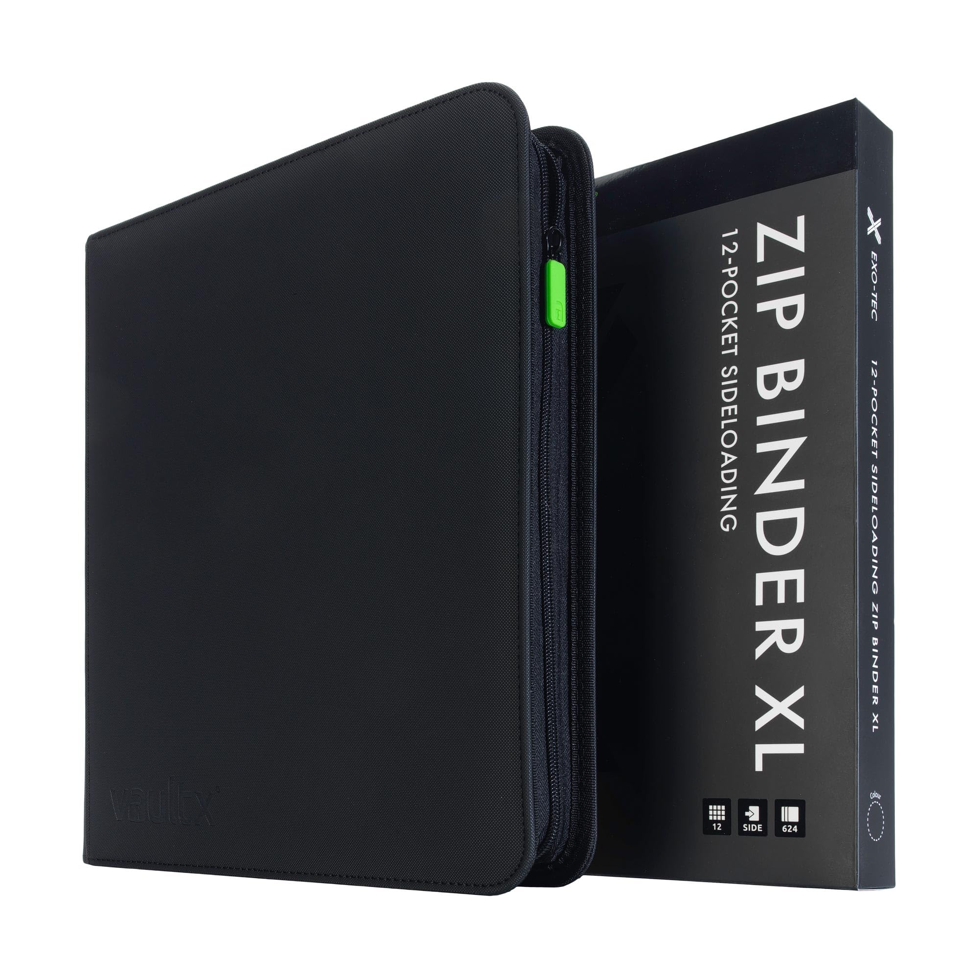 Vault X 12 XL Pocket Trading Card Zip Binder, 624 cards, Premium Exo-Tec Album Material, 26 Side-Loading Pages, Folder for Collectible Card Games, Sports, TCG (Black)