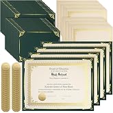 Fainne 100 Sets Certificate Paper Kit Single Sided Awards Holder with Foil Border for 8.5 X11 Certificate Covers Award Seals Stickers Diploma Covers(Green)