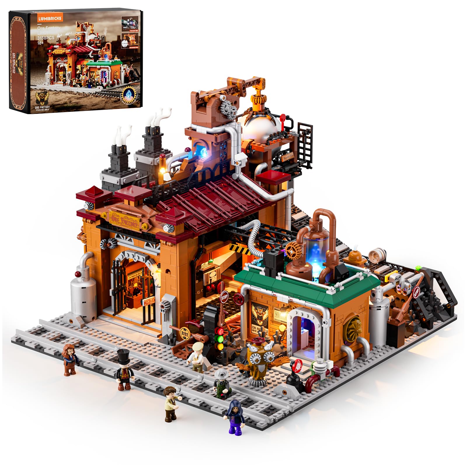 Photo 1 of Lumibricks Steampunk Ore Factory Lighting Building-Bricks Set, 3138 Pcs Interactive Mechanical Factory Collection Display Set for Adults and Steampunk Lovers