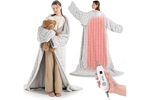 Bearhug Wearable Heated Blanket with Foot Pockets & Sleeves 50" x 70"+18" - Faux Fur & Sherpa, Heated Snuggle Blanket for Bed & Sofa, 6 Heating Levels, 4H Auto-Off, ETL Certified, Machine Washable