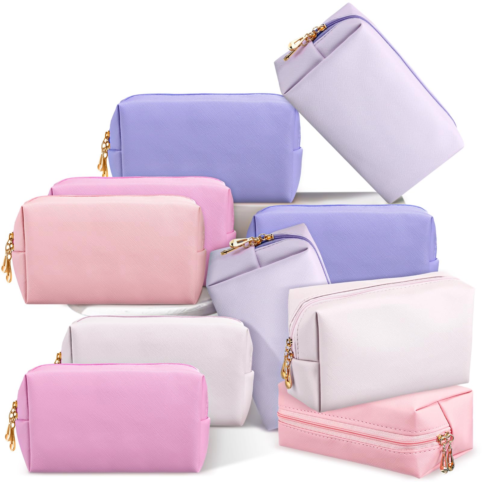 Photo 1 of Kigeli 15 Pcs Aesthetic Makeup Bags PU Leather Cosmetic Pouches Waterproof Plain Toiletry Bags Makeup Pouches Bulk for Women Party Gift Travel Storage Organizer(Pink Purple)