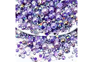 Towenm 60g Mixed Pearls and Rhinestones, Flatback Rhinestones and Pearls for Crafts, Tumblers, Shoes, Nails, Face Art, 2mm-10mm Mixed Sizes, Purples