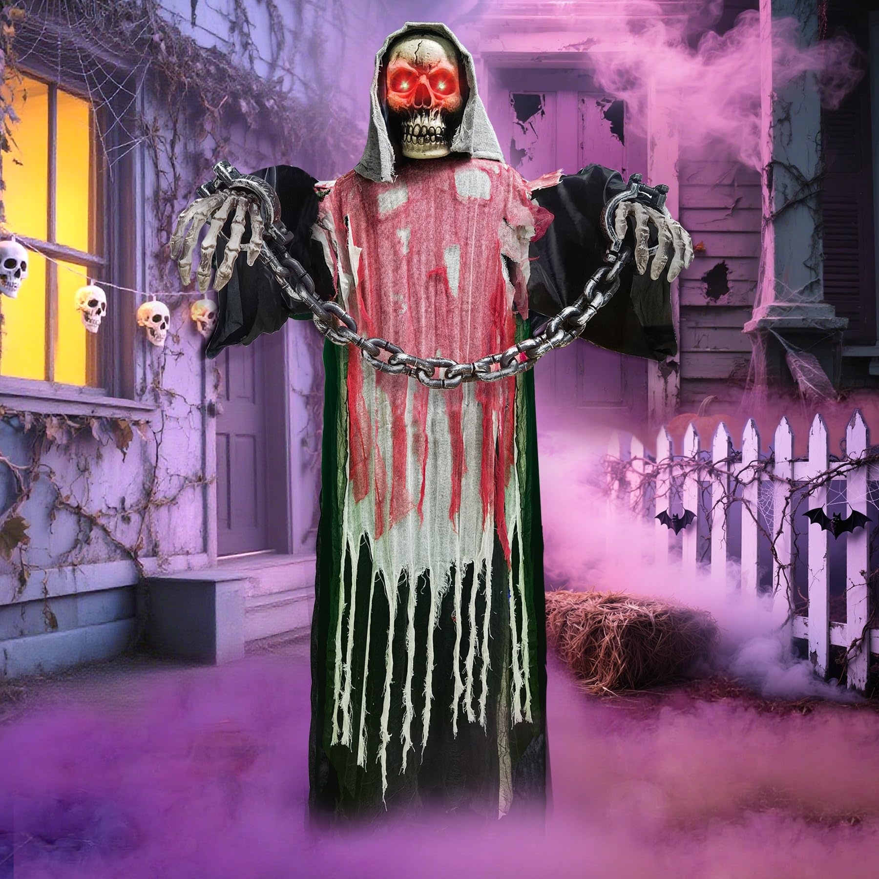 Photo 1 of ***DAMAGED -SELLING AS PARTS ONLY*** Halloween Decorations Outdoor, 6 Ft Large Animated Grim Reaper with Big Chain,Sound & Touch Activated with Creepy Sound - Scary Props House Decor for Garden Yard Lawn Indoor Decoration Animatronics***DAMAGED -SELLING A