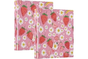 Cute Strawberry Pink 3 Ring Binders 1.5 Inch Hold 200 Sheets Cute Folders Portfolio Floral Round Ring Planner Binder, 12.4x10