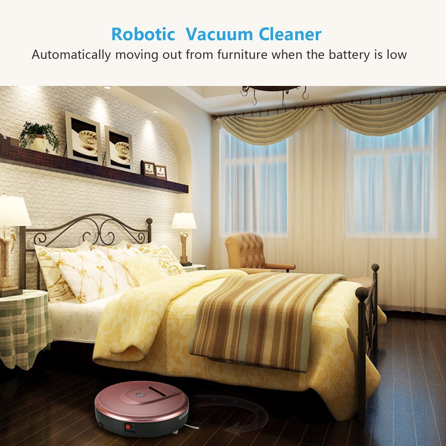 EVERTOP Robotic Vacuum Cleaner, Handheld Pet Hair Cleaning Robot Automatic Vacuum Sweeper for Hard Floor (D - Rose Gold)