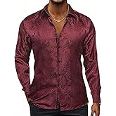 Hi-Tie Silk Mens Paisley Dress Shirts Casual Long Sleeve Button Down Regular Fit Shirts Formal Wedding Party Business
