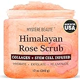MYSTÉRE BEAUTÉ Himalayan Salt Body Scrub 12 oz - with Collagen and Stem Cells - Exfoliating Salt Scrub for Cellulite - Deep Cleansing for Acne, Scars, Wrinkles - Moisturizes Skin
