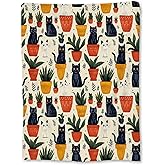 Ti Caldi Cute Cats & Potted Plants Blanket - Soft Lightweight Cozy Flannel Throw Blanket for Adults Kids Pet Lovers, Warm Fluffy Fuzzy Blankets for Couch, Bed, Travel, Outdoor, Home Decor 60×50 in