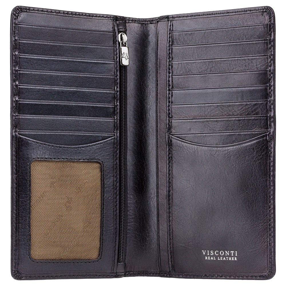 Visconti High End Veg Tanned Leather Tuscany Breast Pocket Long Wallet Cash Card ID Holder RFID Anti Theft TSC45 (Black)