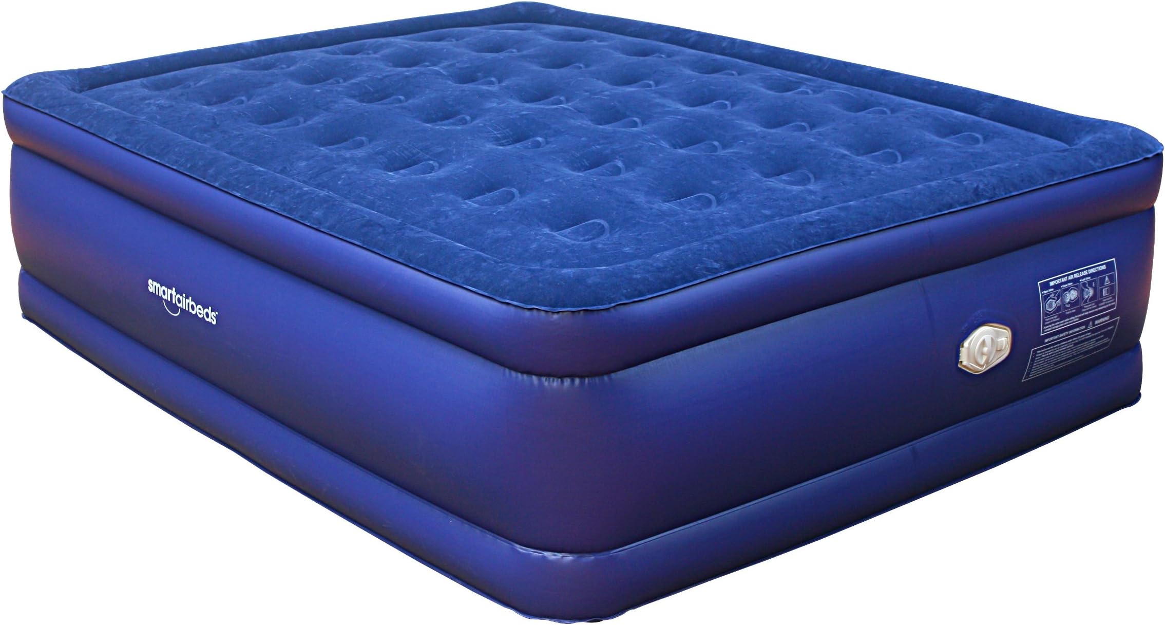 Smart Air Beds Raised Deluxe Coil Beam Flock Top Air Bed, Blue, Queen