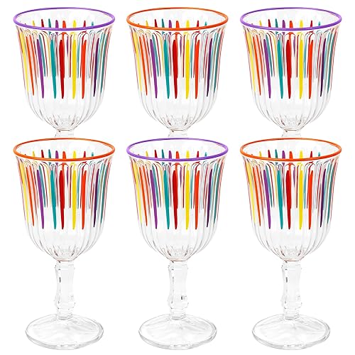 Talking Tables 6 x Wine Glass Bright Rainbow Coloured Striped Drinking Glasses for Wine Prosecco Water Juice Cocktail Summer Birthday Party Restaurants Catering BBQ 240 ML