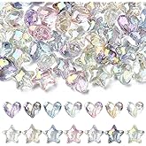 KitBeads 70Pcs 14 Styles Acrylic Clear Heart Star Beads AB Color Star Shaped Beads Transparent Heart Shaped Beads for Jewelry Making Bracelets Bulk