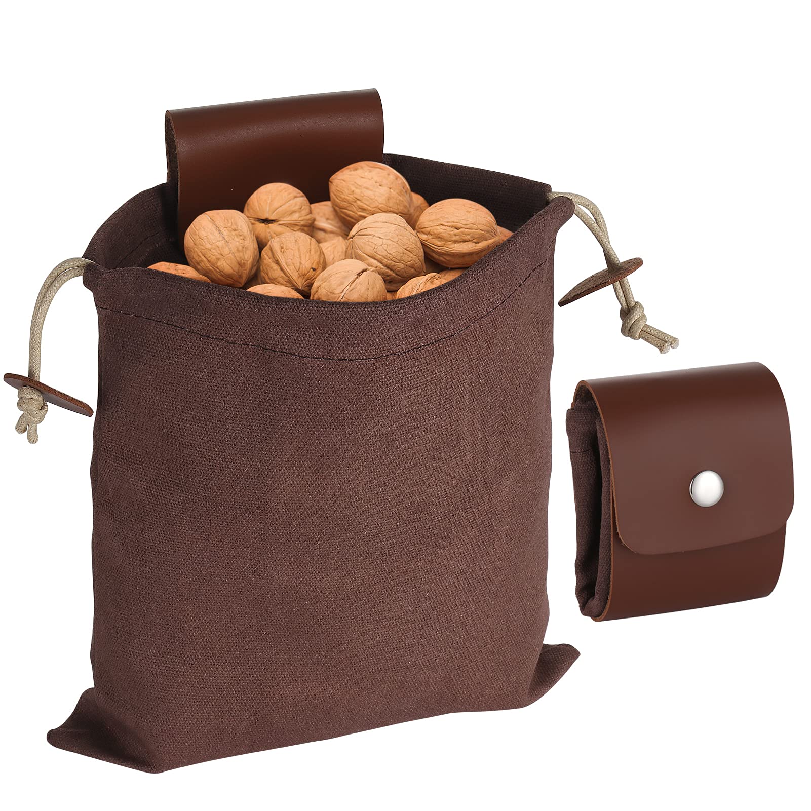 Waxed Canvas Foraging Pouch - Collapsible Bushcraft Bag for Mushroom, Fruit Picking, Camping, Hiking, Fishing, Seashells