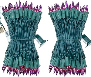 UL Certified 66 Feet 200 Count Purple Christmas Lights, Pack of 2 Sets 33 Ft 100 Count Commercial Grade Lights Set, Connectable String Light for Halloween Holiday (Purple - Green Wire)