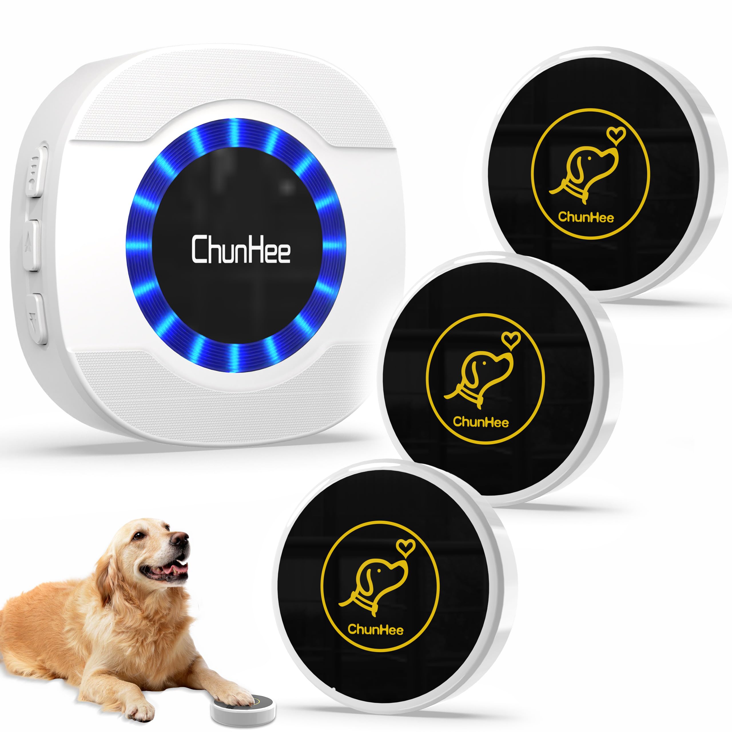 Photo 1 of ChunHee Smart Dog Door Bells, Wireless Dog Doorbells for Potty Training to Go Outside, Dogs Bells for Doggie to Ring to Go Potty Train with Customized Ringtones Message, 3 Dog Buttons
