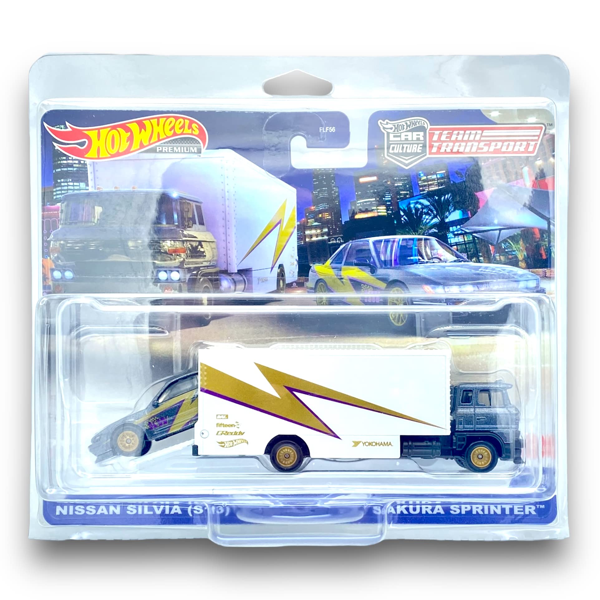 Hot Wheels Team Transport #52 - Nissan Silvia (S13) & Sakura Sprinter (Black, White & Gold) - 2023 - COMES IN A KLAS CAR KEEPER PROTECTIVE COLLECTORS CASE - HKF41