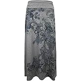 LEEBE Plus Casual Maxi Skirt (1X-5X) (Teal Paisley / Grey M)